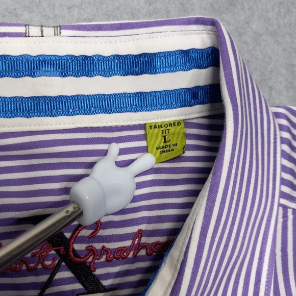Robert Graham Shirt Large Tailored Fit Flip Cuff‎ Striped Luxury Designer - Picture 5 of 13